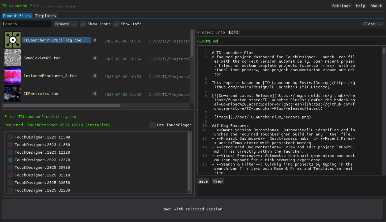 TD Launcher Plus — Recent Files view